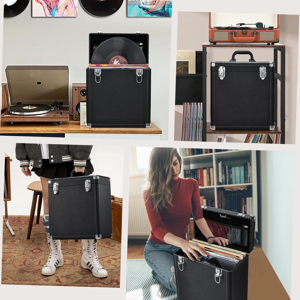 Hododou Vinyl Record Storage Box with Lock Organizer for Black