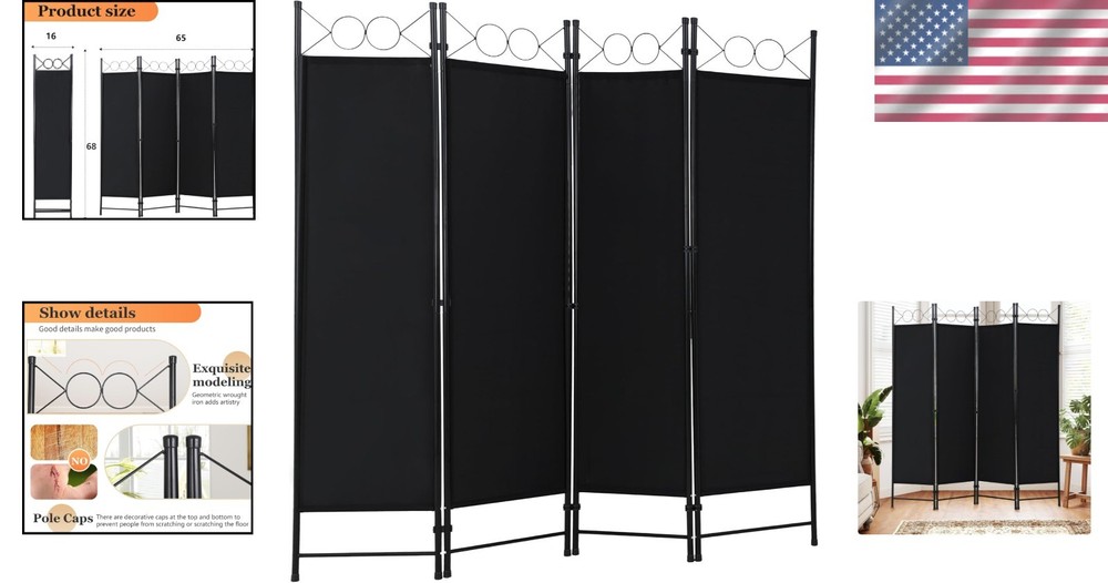 Modern 4 Panel Folding Room Divider 6FT - Durable Steel Frame Privacy Solution
