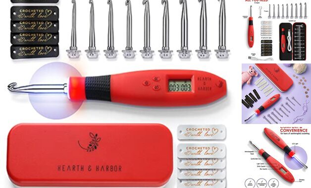 Light Up Crochet Hook Set with Case, Counting Crochet Hook Set Digital for Red