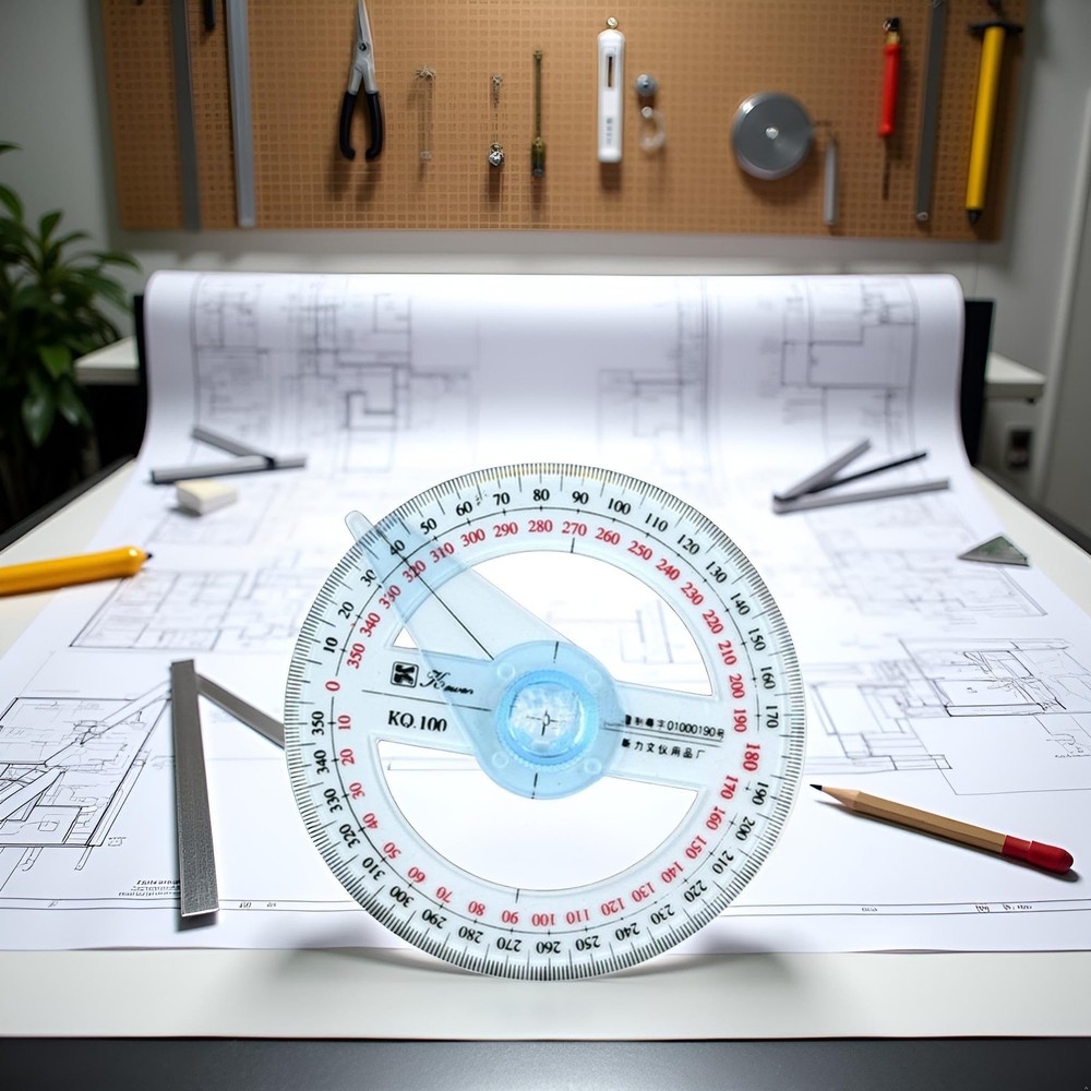 Blue 360 Degree Angle Measure Circle Protractor Plastic Drafting Ruler