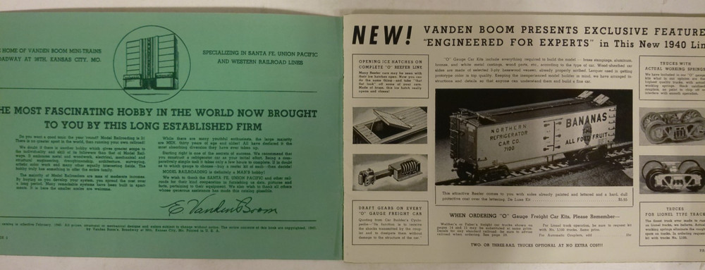 Vanden Boom Mini-Train 1940 Catalog
