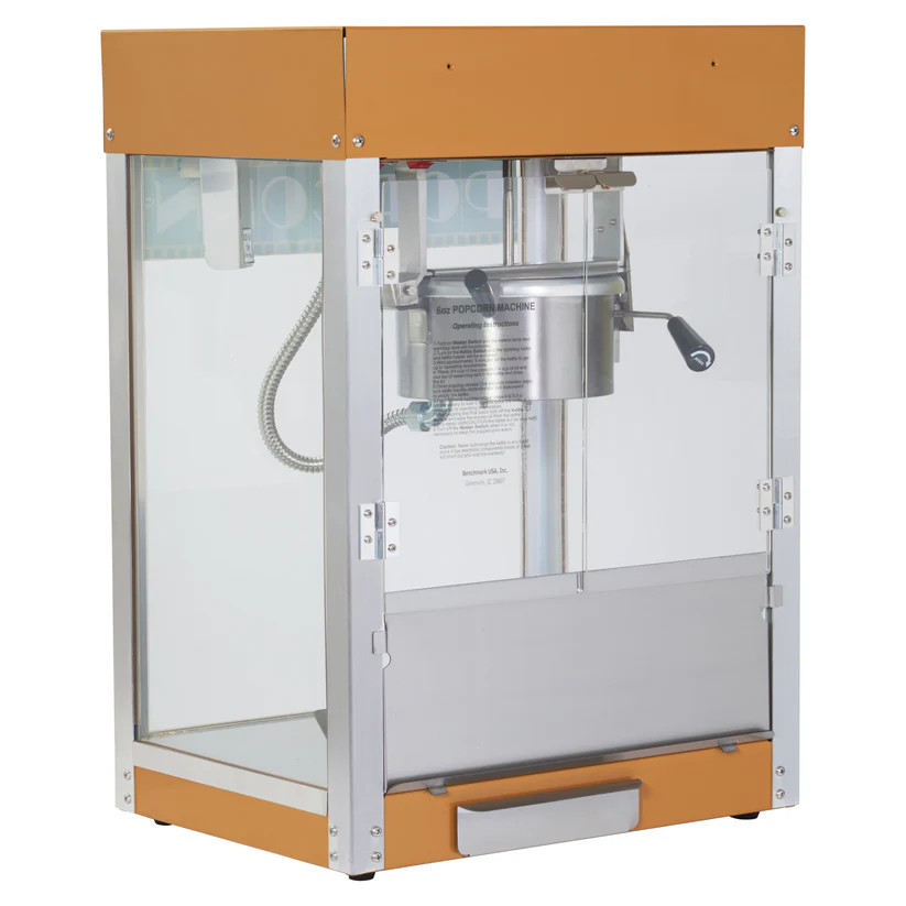 Benchmark Premiere Popcorn Machine 120v Heated Warming Deck Gold Kettle 6 Ounce