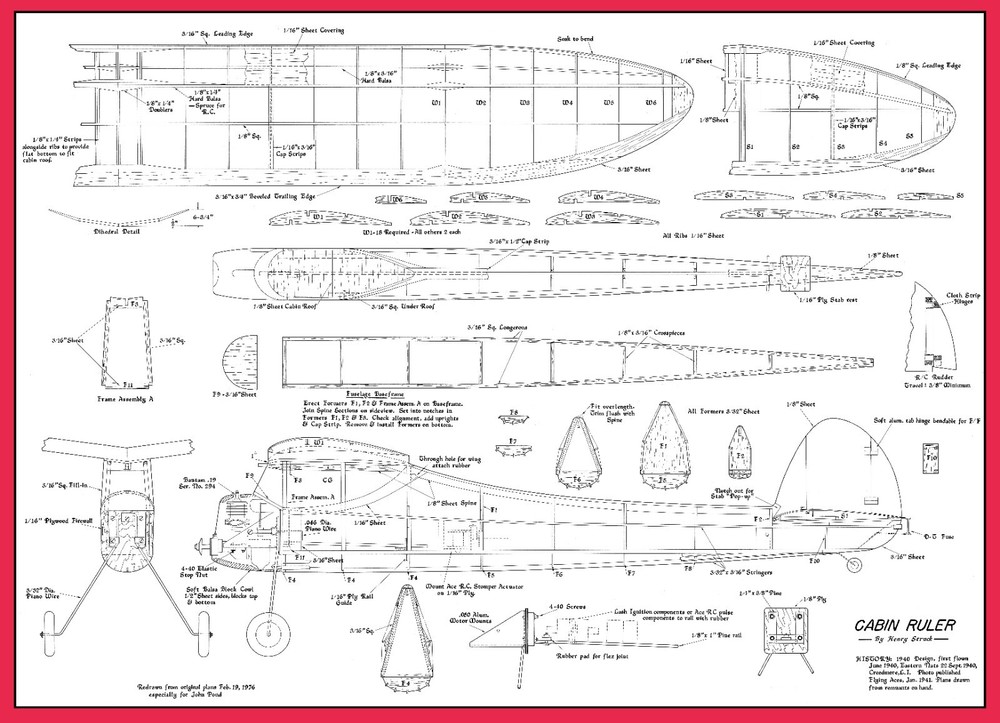 Model Airplane Plans (FF-RC): CABIN RULER 52"ws Class A for .19 by Henry Struck