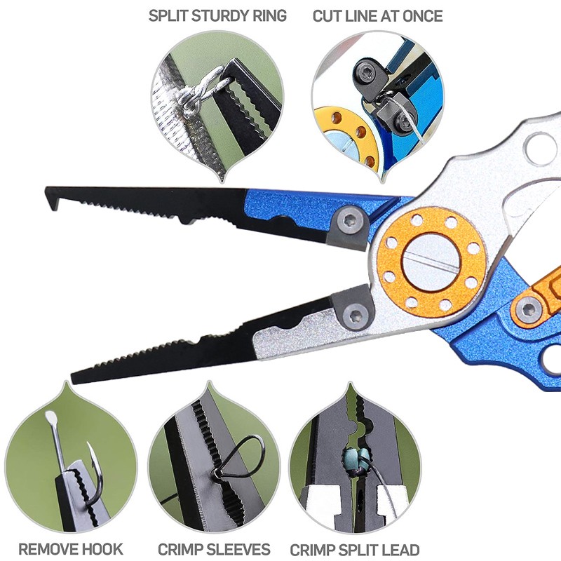 Fishing Split Ring Pliers Aluminum Hook Remover Braid Cutters Scissors Multitool