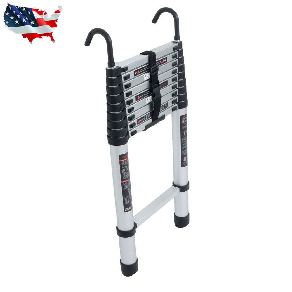 12.5 FT Compact Extension Step Aluminum Folding Telescopic Ladder with Hooks