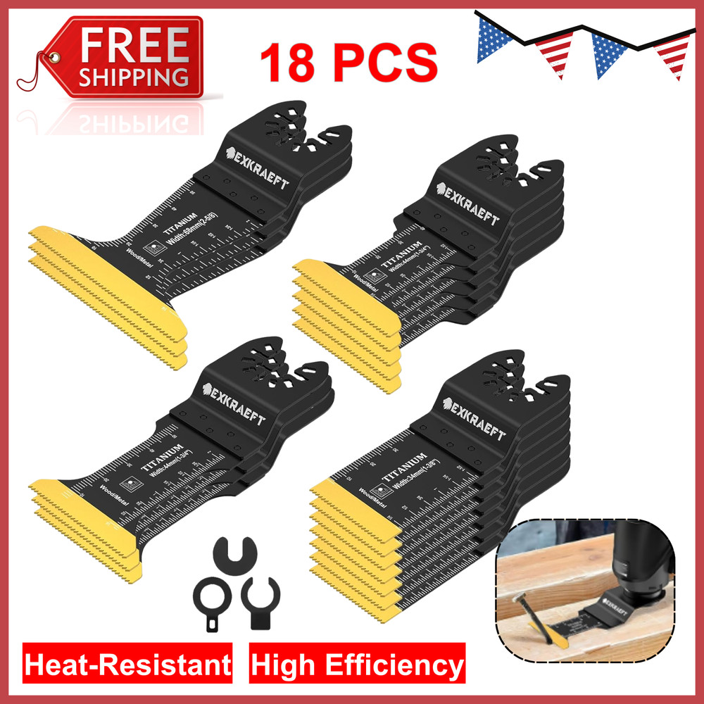 18 PCS Titanium Oscillating Tool Blade, Professional Universal Multitool Blades