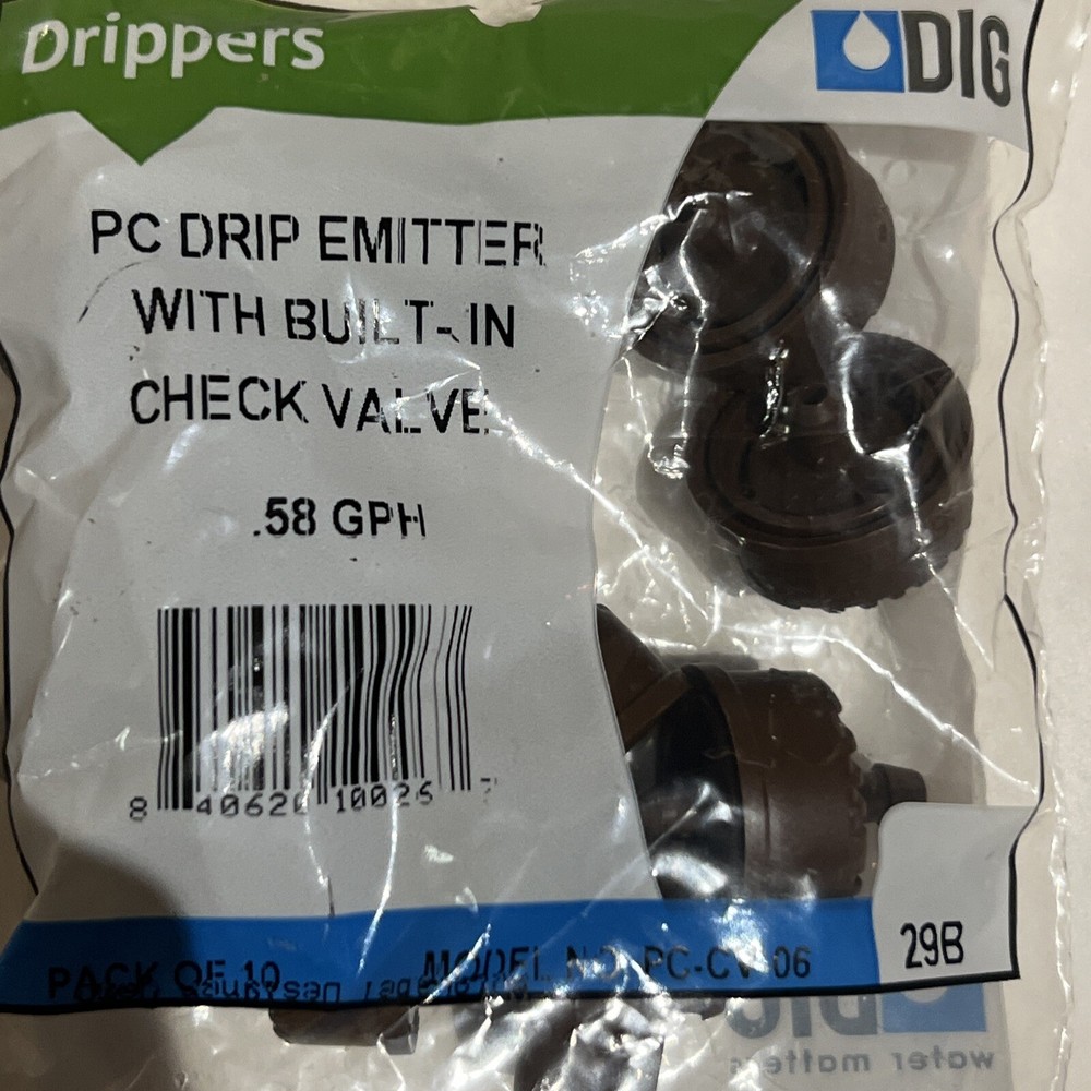 (100) DIG Dripper PC DRIP Emitter with built in check valve.58 GPH (#29B)