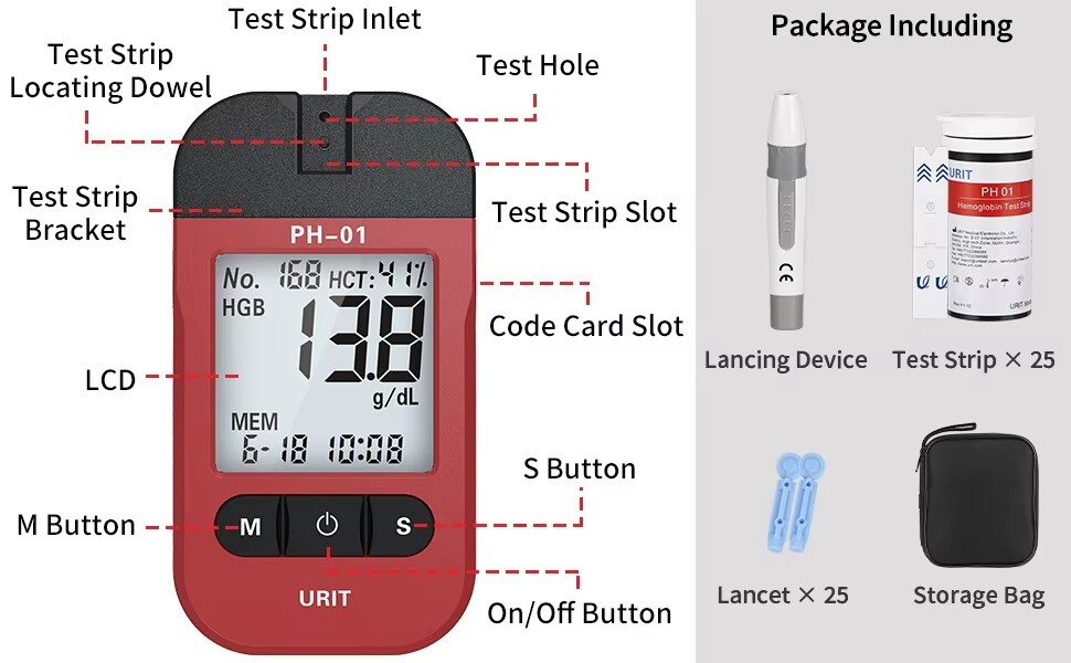 Home Hemoglobin Test Meter with 50 Test Strips Kit Easy Use Hemoglobin Test..78