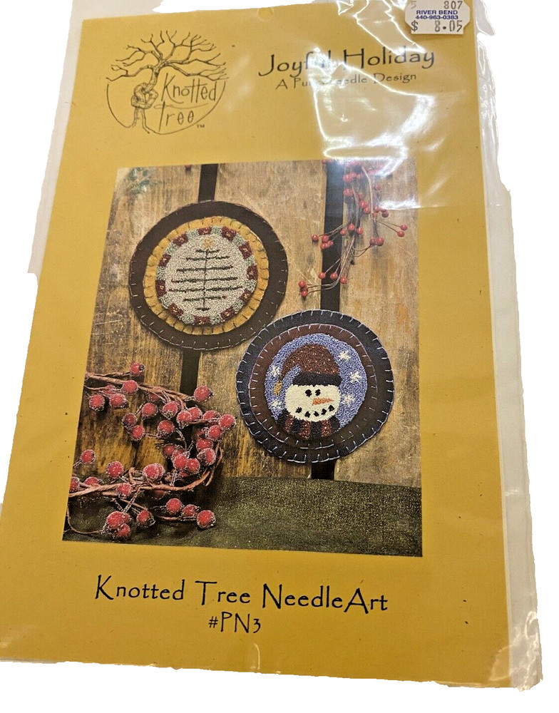 Joyful Holiday  Snowman & Knotted Tree Needle Art  Punch Needle Pattern new