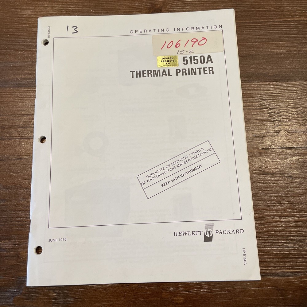 HP 5150A Thermal Printer Operating Information 05150-90005