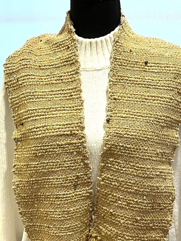 Handwoven Tan Scarf with Beads and Sequins