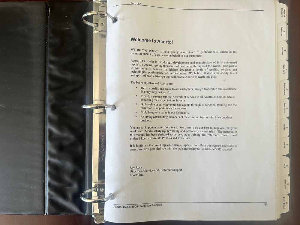 Acorto, Technician Support Manual, Models 1500 / 1000