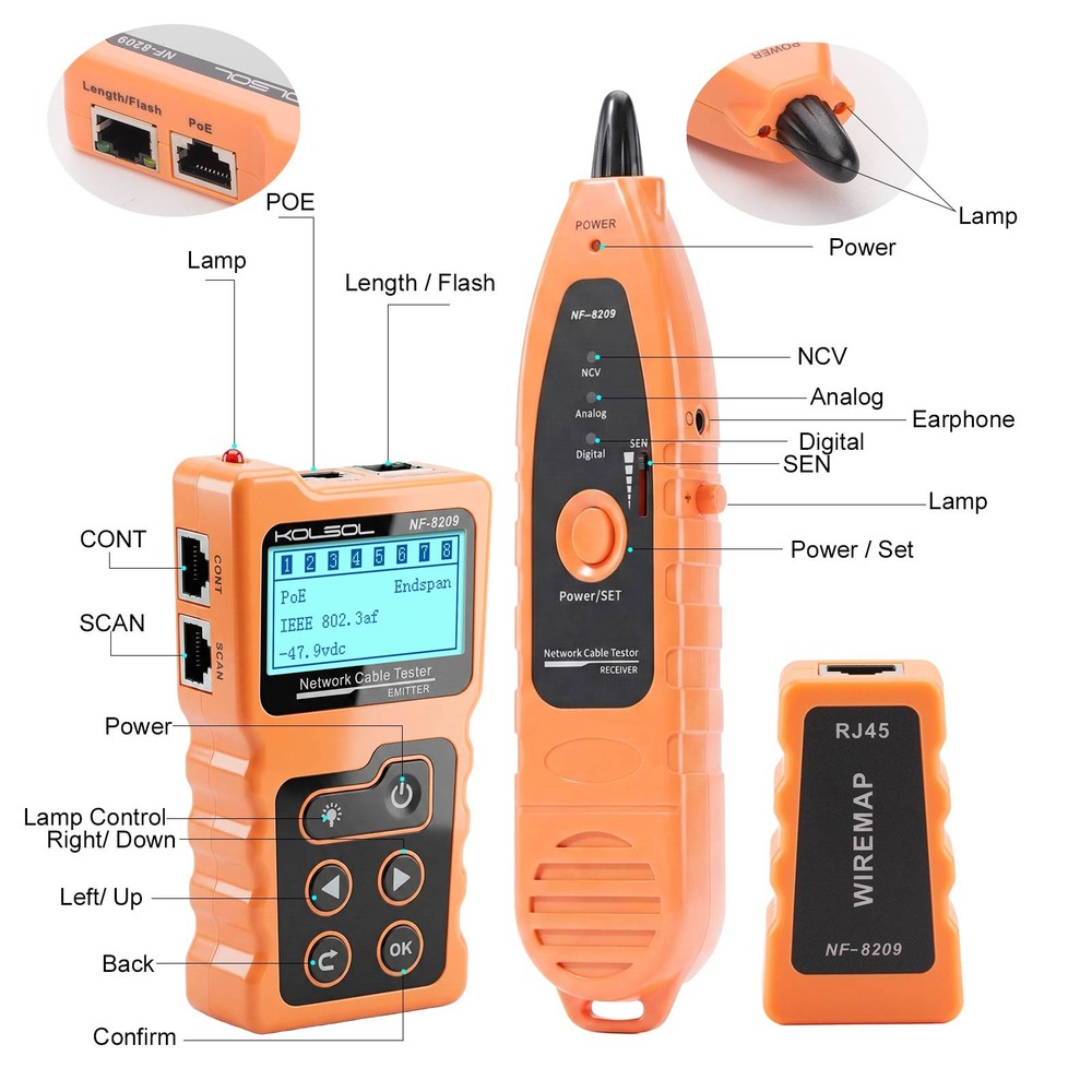 NF-8209 PoE Tester Network Cable Tester Cat5 Cat6 CAT6a Lan Test Network Tool