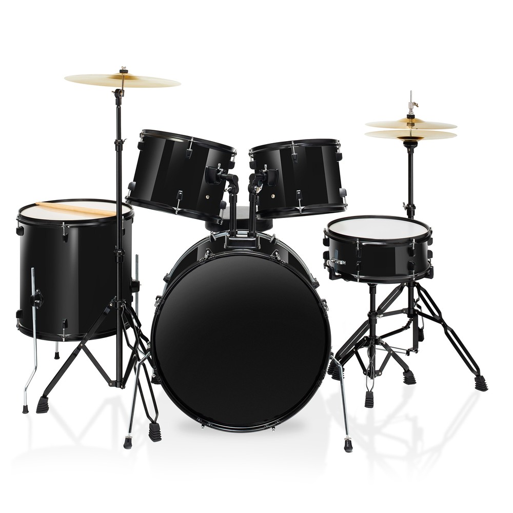 5 PC Adult Drum Set - Full Size Beginner Percussion Kit - Black