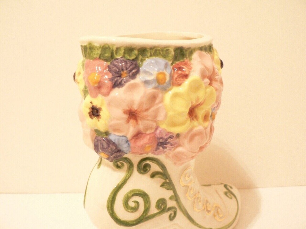 Pottery Boot Vase Hand Painted (S0