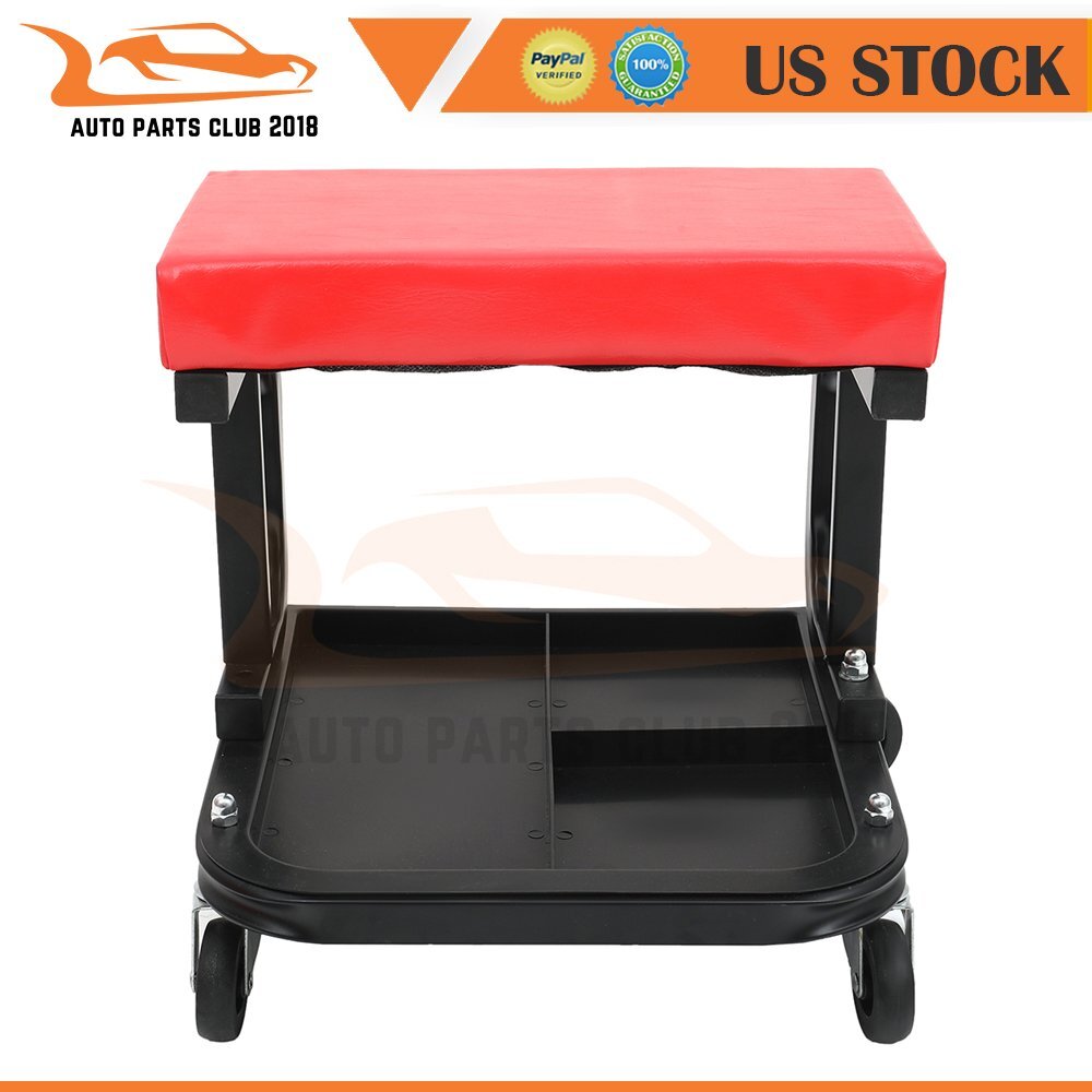 Mechanics Roller Creeper Seat Work Garage Repair Rolling Stool Tray