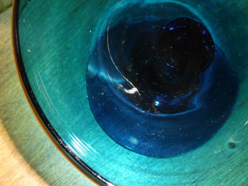 Vintage Blown Blue Glass Compote - 7 3/8"