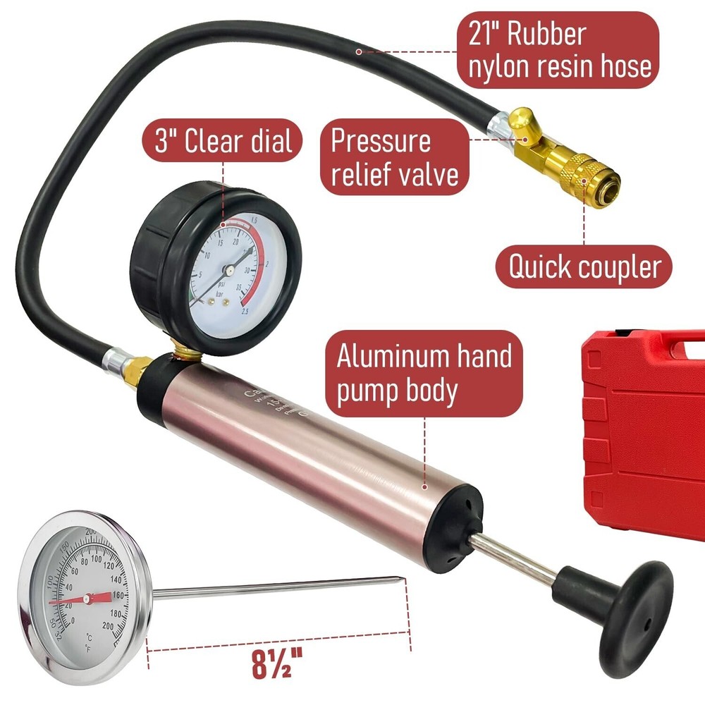 18Pcs Universal Radiator Pressure Tester Kit Coolant Vacuum Type Cooling System