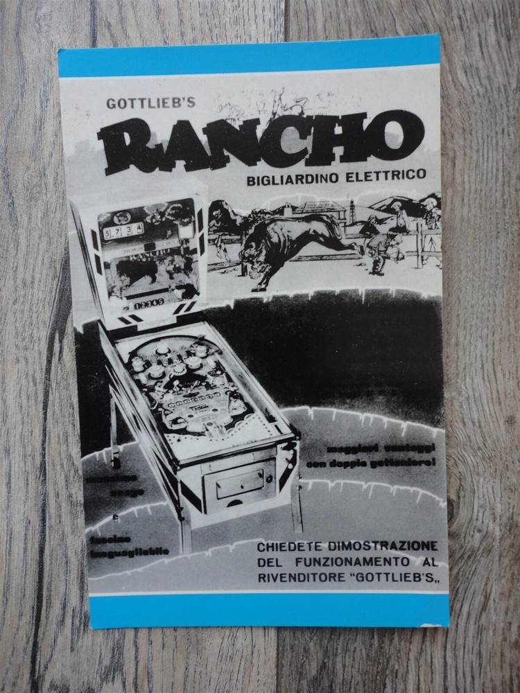 Rancho Pinball Machine Post Card / Italian 1965