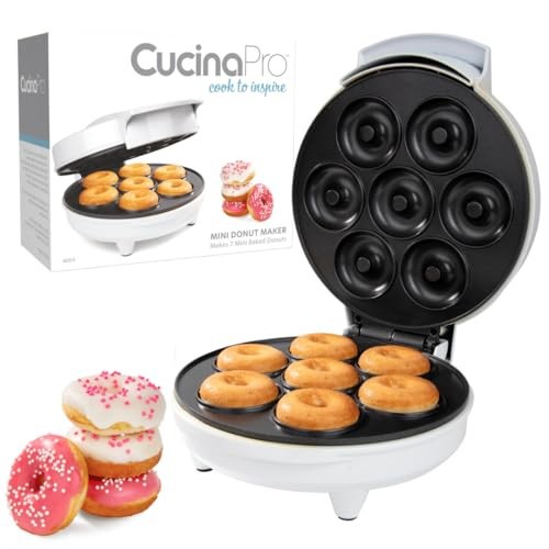 Mini Donut Maker- Electric NonStick Surface Makes 7 Small Doughnuts- Decorate Fr