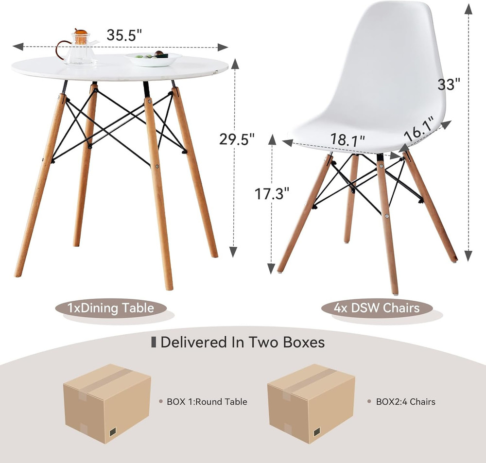 5-Piece round Dining Table Set, Small 35.5" Kitchen Table Chairs Set of 4 Space
