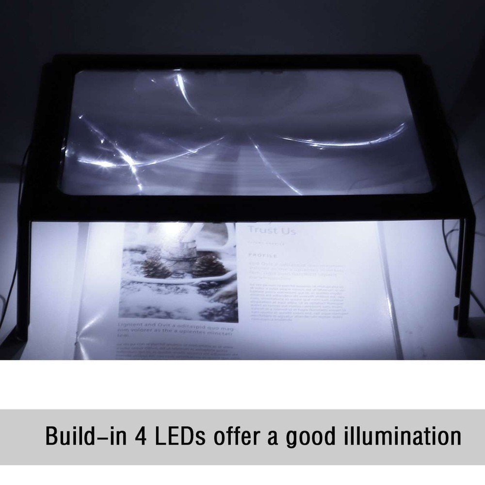 Hands-Free Magnifying Glass Large Full-Page Rectangular 3X Magnifier LED Lighted