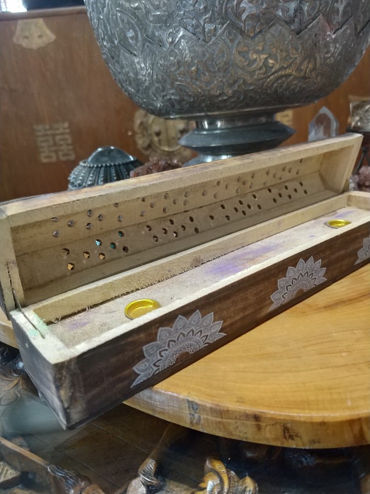 Incense stick & cone holder, burner. Compartment for sticks. Mandala pattern