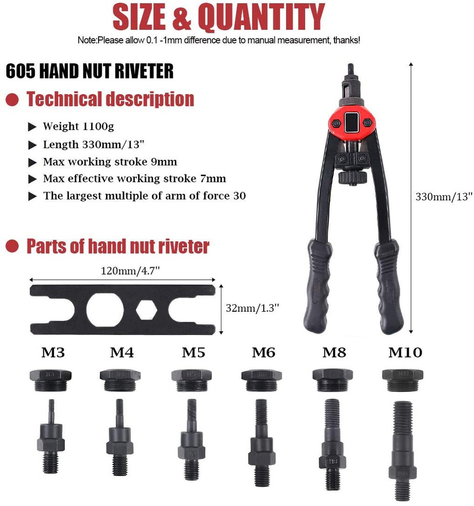 120/900/1450 Nuts or Rivet Gun Kit Rivnut Thread Setting Tool Nut Setter NutSert