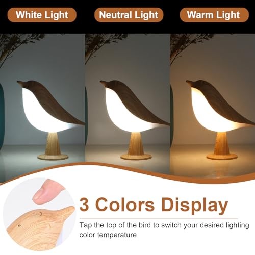 2 Pack Bird Table Lamp, Small Desk Lamp Cordless Maple+Red Bird Lamp 2Pack