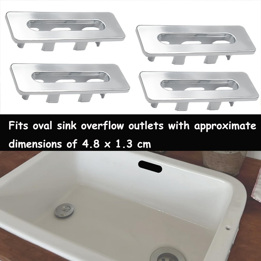 4 Pack Bathroom Sink Overflow Cover Kitchen Basin Trim Hole Insert Cap Plastic