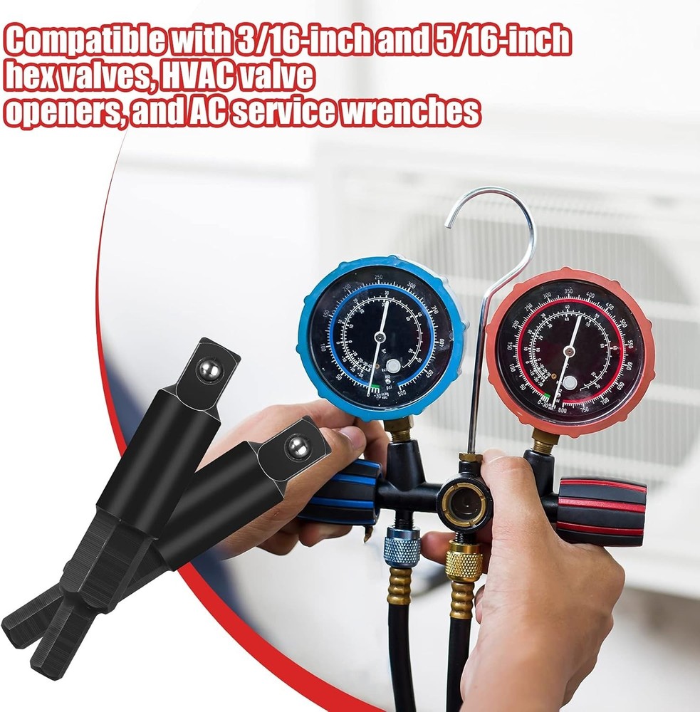 2 Pieces HVAC Service Wrench 3/16 to 5/16 Repair Hex Key Adapter HVAC Service To