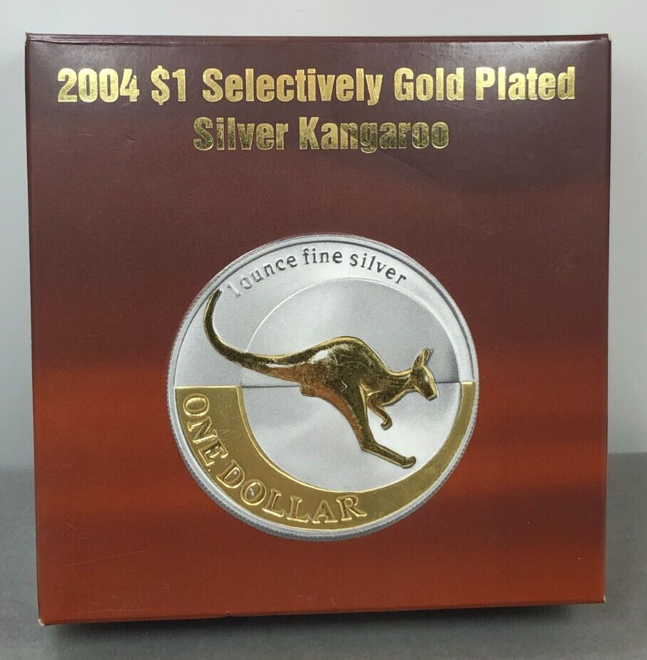 2004 $1 Selectively Gold-Plated Silver Kangaroo 1 Troy Ounce