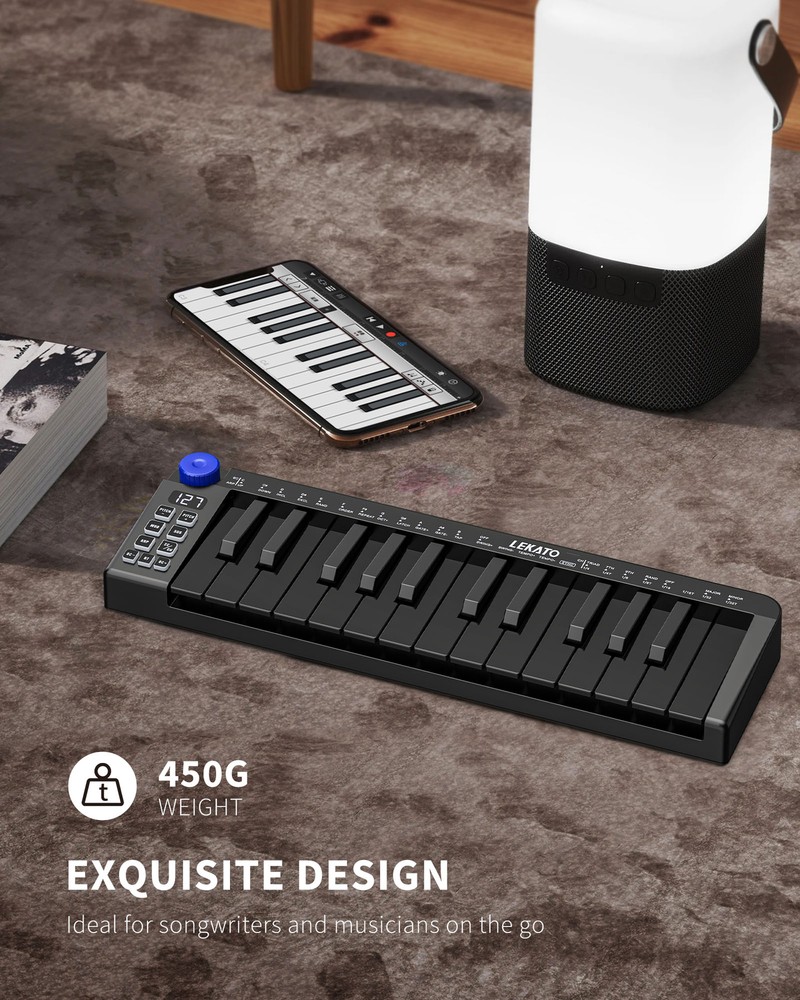 LEKATO 25 Key Keyboard Rechargeable Bluetooth MIDI Keyboard Controller Sensitive