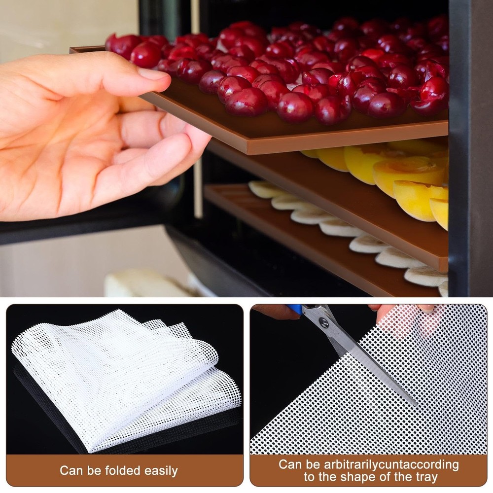 8 Pcs Silicone Dehydrator Mats 10 Mesh Screen Sheets Brown