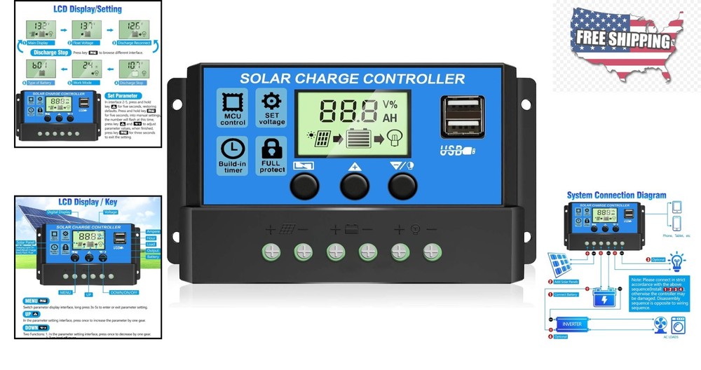 Compact 30A Solar Panel Regulator for Enhanced Battery Life and Efficiency