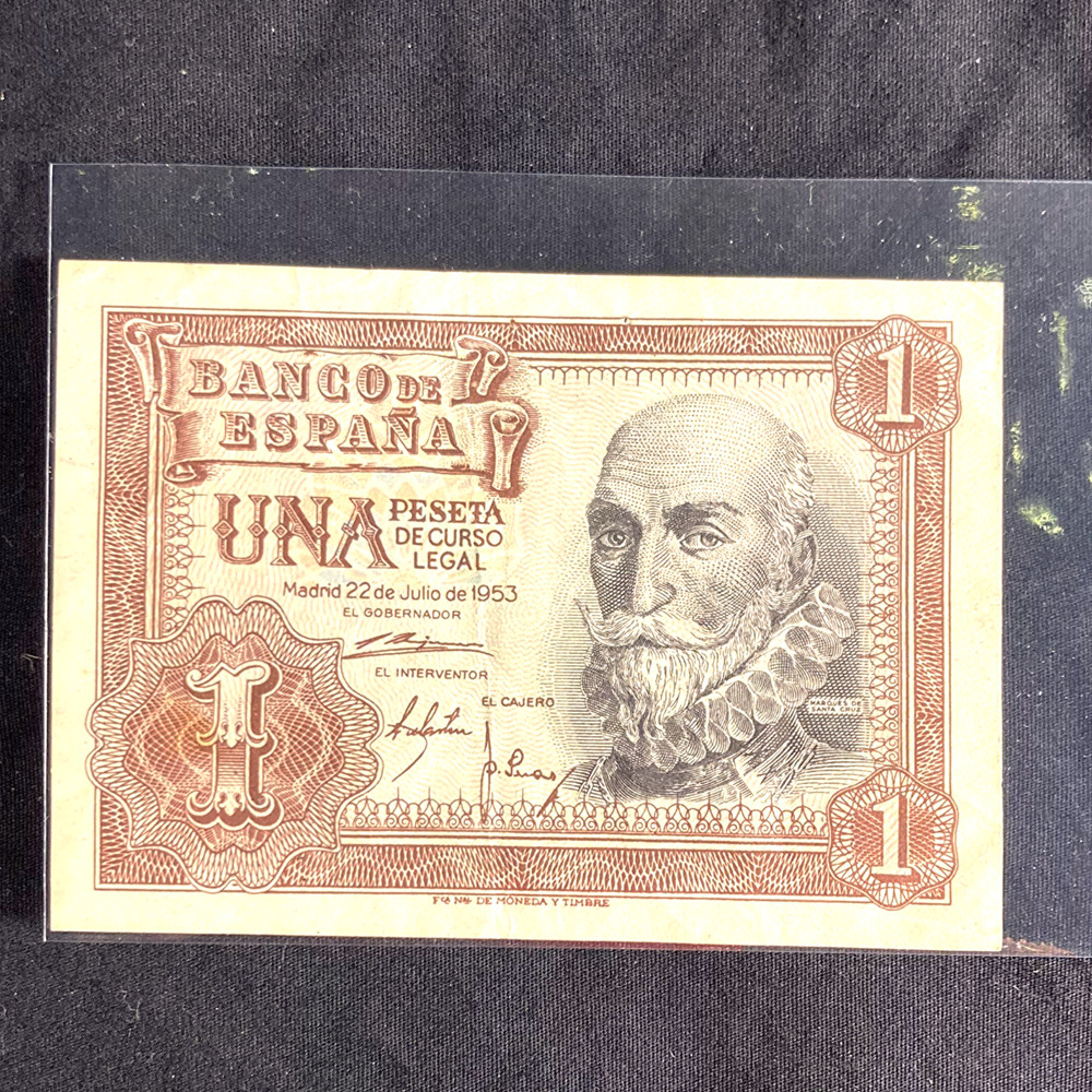 1953 Spain One (1) Peseta Banknote - Almost Uncirculated !!