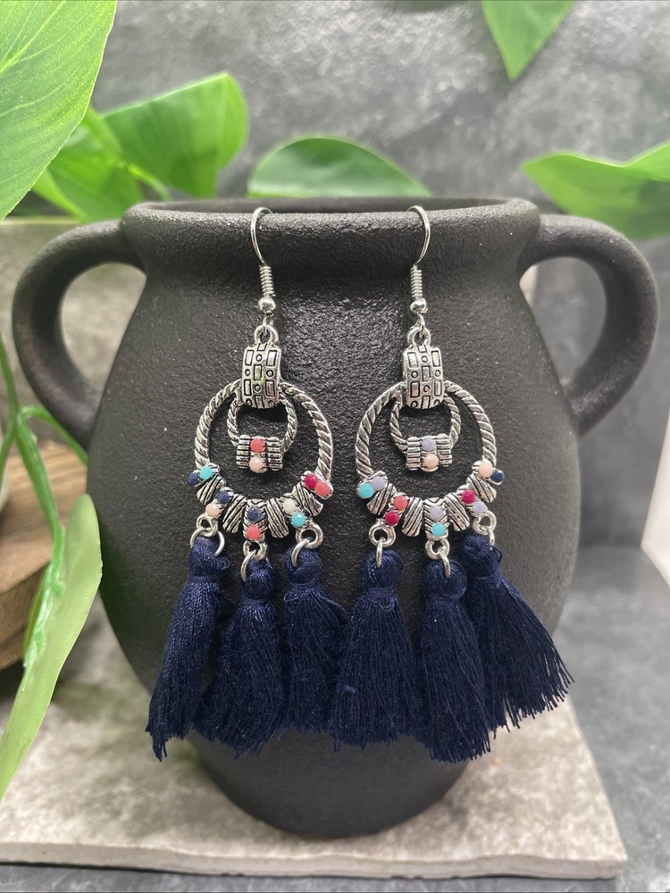 3.25” Silver-tone Boho Retro Earring Set Drop Dangle New Free Ship B6442