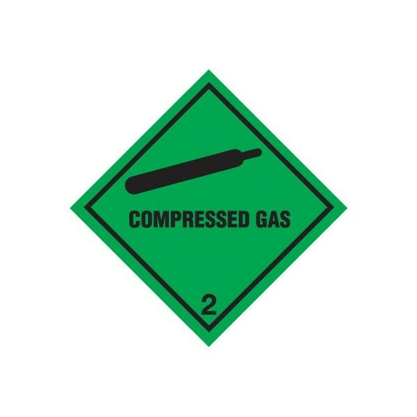 SIGNS & LABELS Class 2 Compressed Gas Warning Diamond - Self Adhesive Vinyl - 10