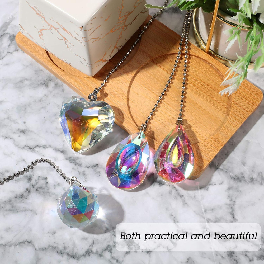 4 Pieces Crystal Ceiling Fan Pull Chain Decorative Rainbow Pull Chain Extension