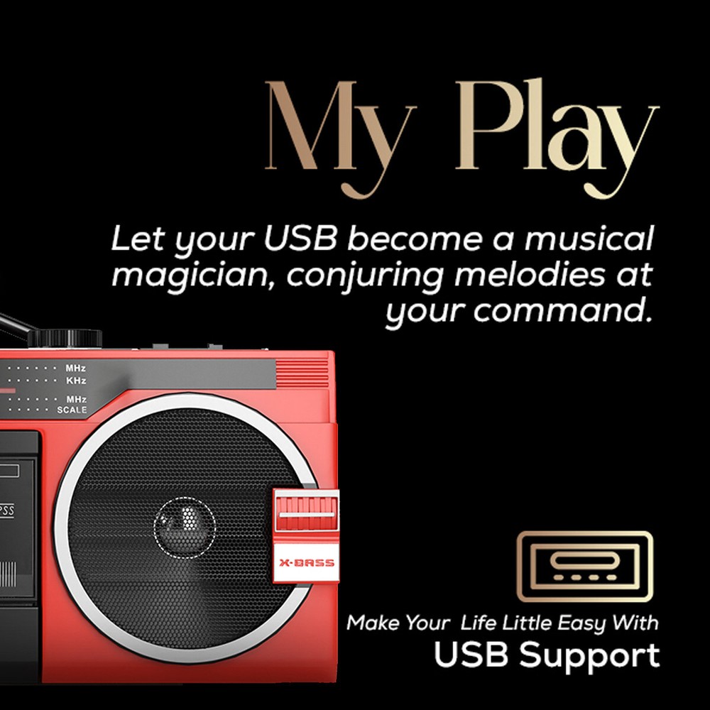 Portable Cassette Boombox Tape Player Bluetooth Speaker Support SD/USB Input