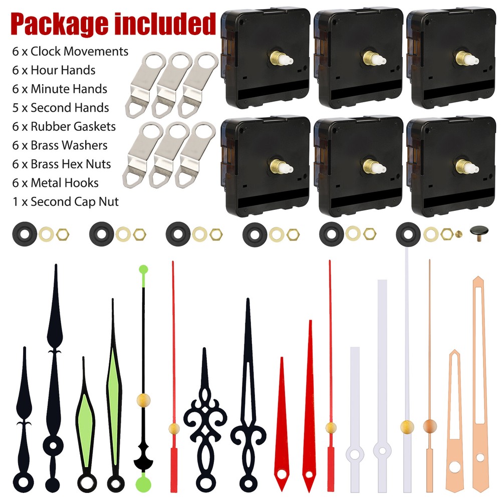 6PCS DIY Wall Quartz Clock Movement Mechanism Hand Replacement Part Set Tool Kit