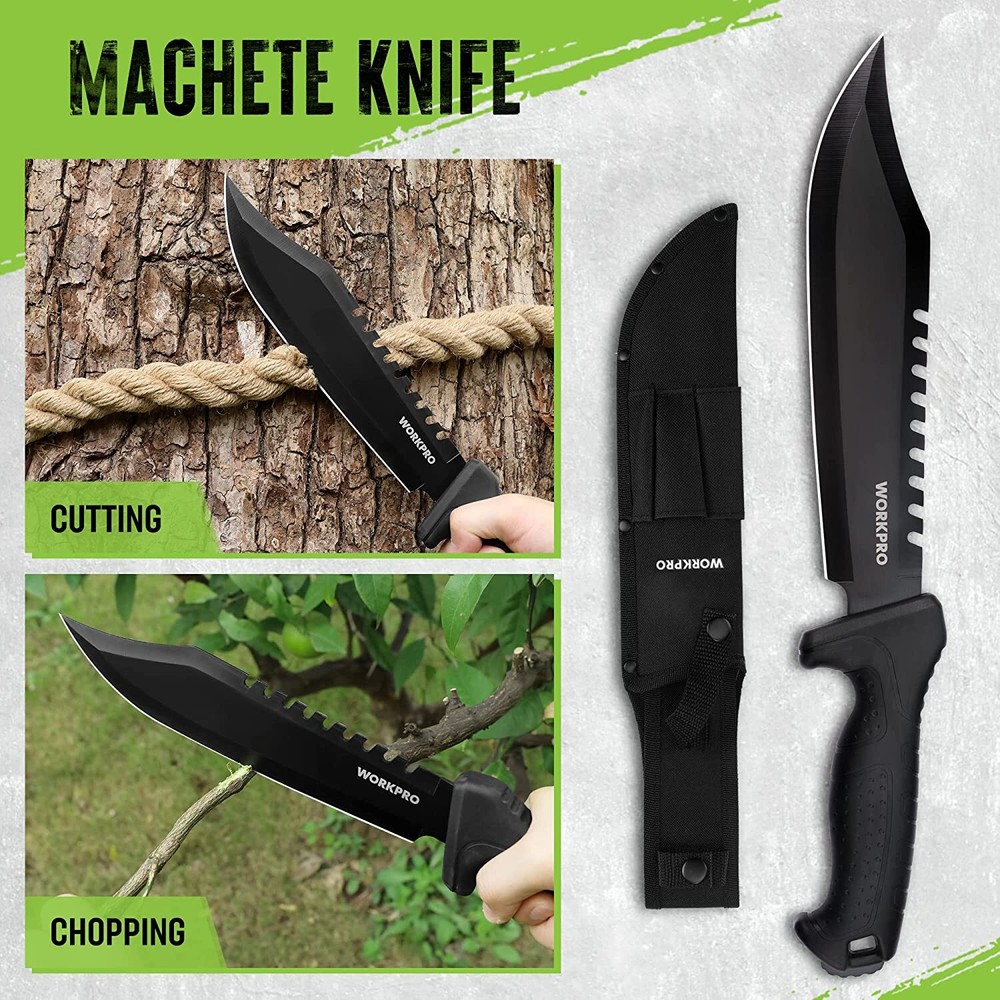 WORKPRO Camping Hatchet & Machete with Sheath Camping Tool Sets Fixed Blade NEW