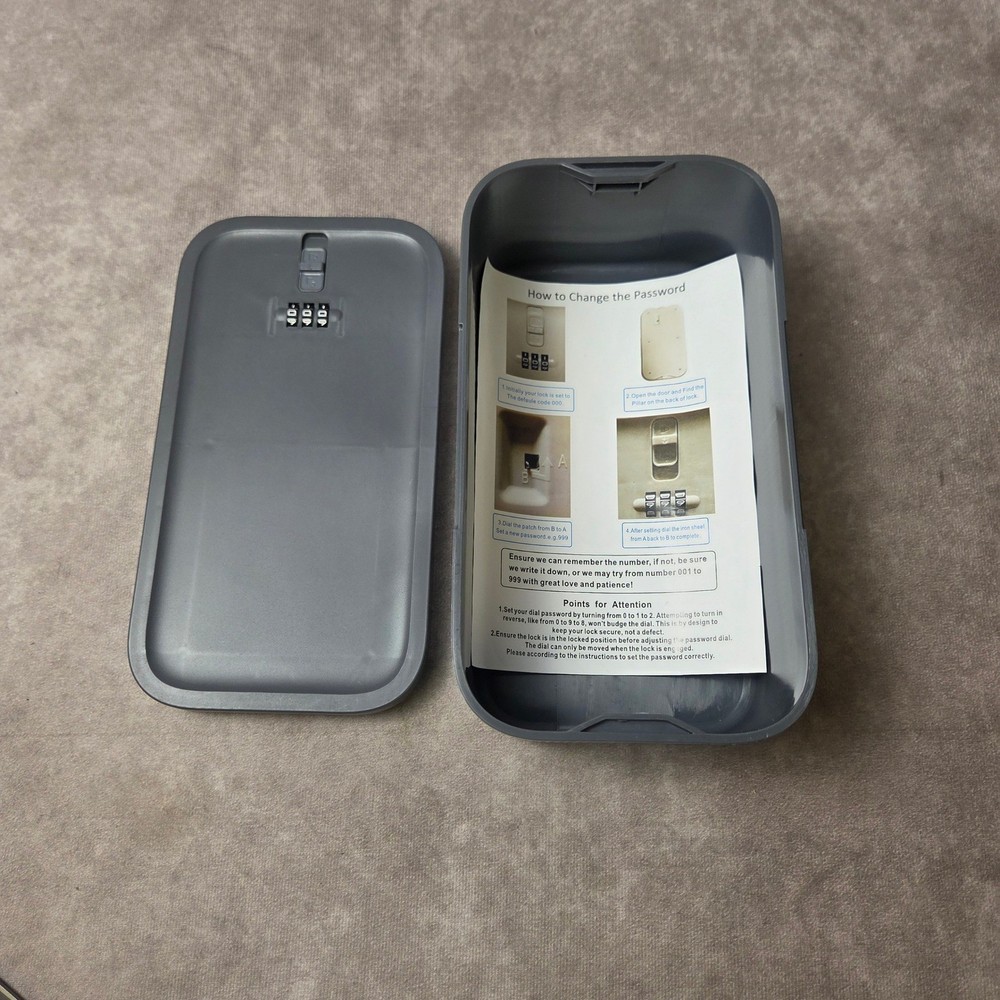 Gray Plastic Lock Box with 3-Digit Combination Security Storage Case 4 Valuables