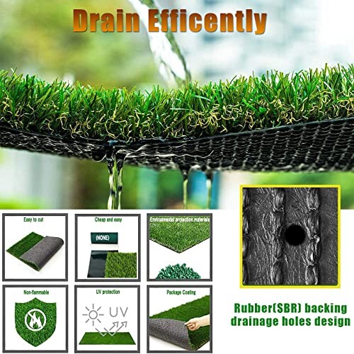 Natural Artificial Grass Turf 4 FT x 6 FT, Customized Sizes Thick 4FTx 6FT