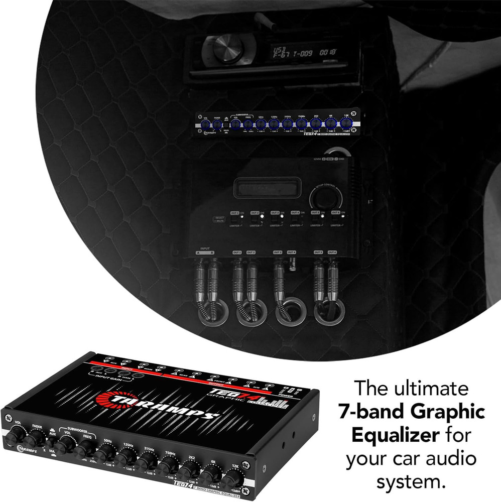 7.4 Stereo 7-band Graphic Equalizer Car Audio RCA Input/Output, Auxiliary Gain