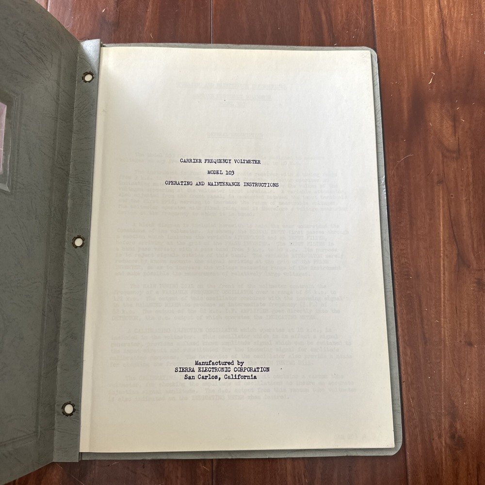 Sierra Electronic Model 103 Carrier Frequency Voltmeter Operating Instructions