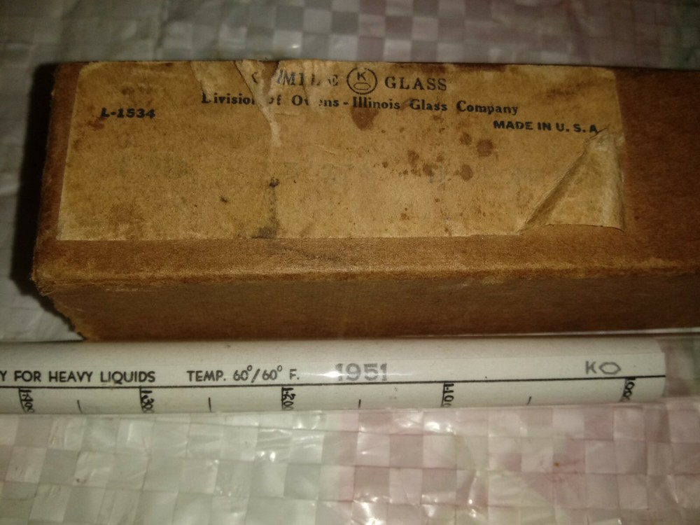 Vintage 1951 KIMBLE Precision Scientific Hydrometer Specific Gravity Lab Nice