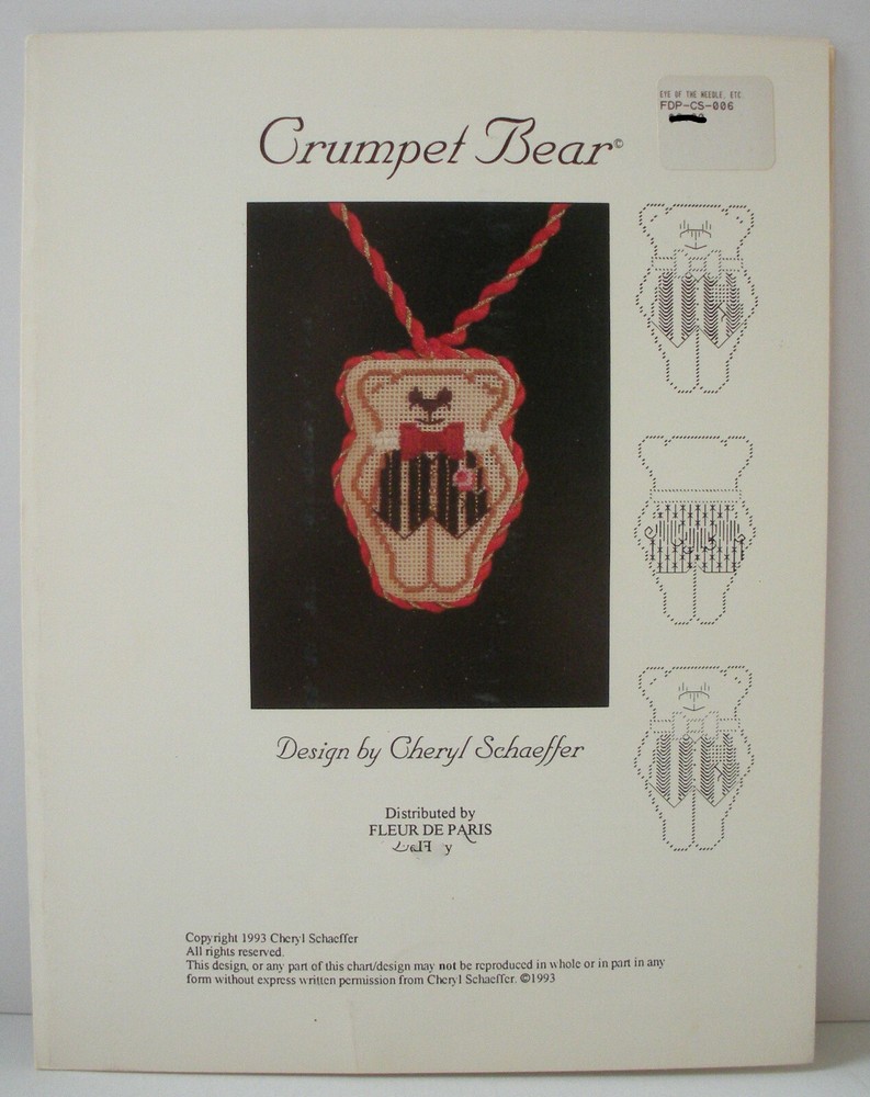 Charted Needlepoint Pattern Crumpet Bear Cheryl Schaeffer Fleur de Paris 1993