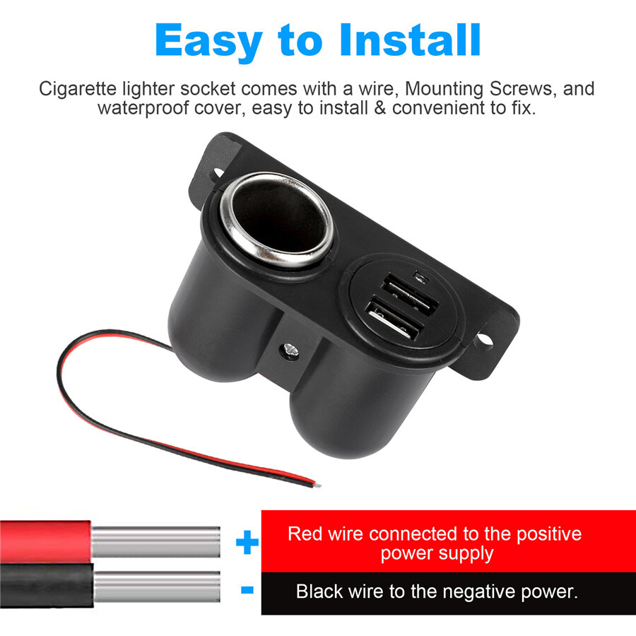 Car Cigarette Lighter Auxiliary Dual USB Power Outlet DC12V Socket Plug Adapter.
