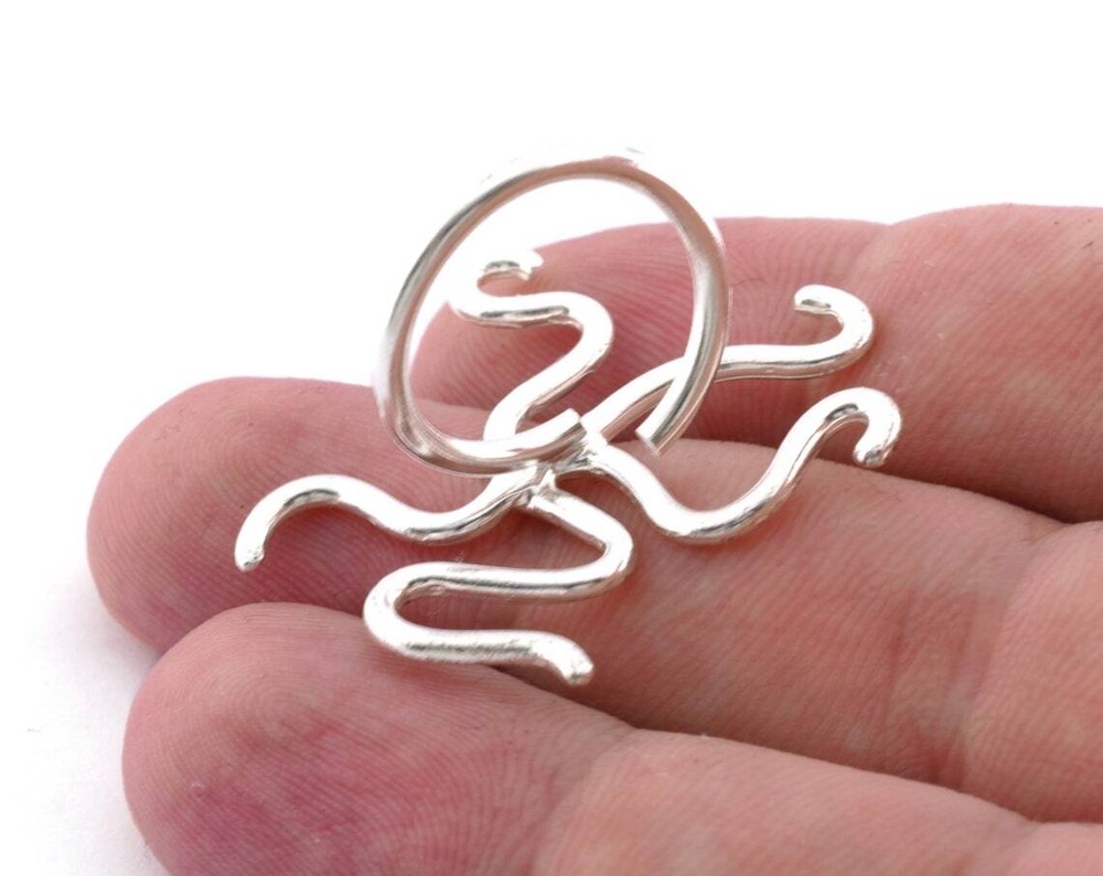 Octopus Stone Tentacle Ring Setting Oval Adjustable Shiny Silver brass 4938